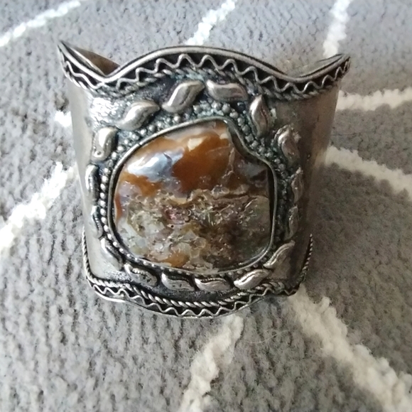 Abstract Abalone Shell Stone Cuff Bracelet - Picture 4 of 11